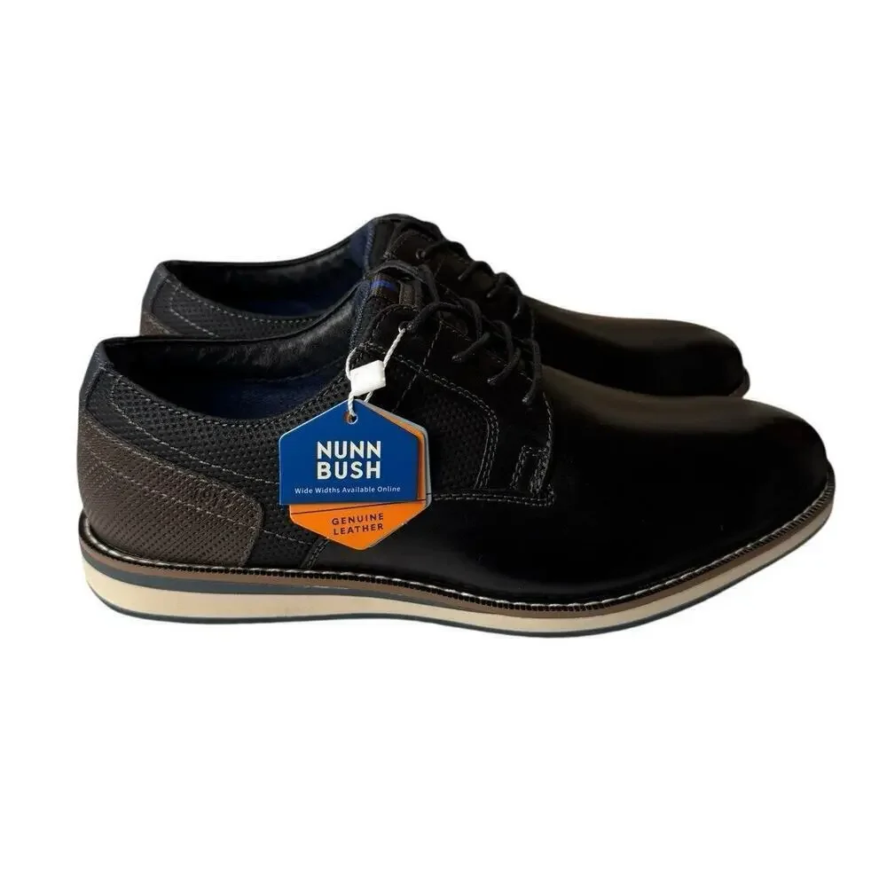 Nunn Bush NEW Circuit Black Plain Toe Oxford Men's Leather Shoes Size 7